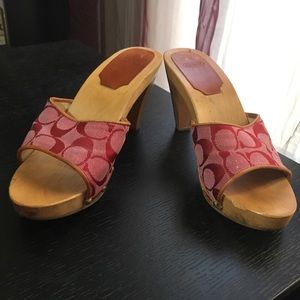 Red Coach Brenda wooden mules, signature C, Sz 8